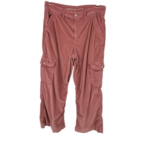 AMERICAN EAGLE Super High Rise Baggy Wide Leg Corduroy Cargo Pants Dusty Pink - Picture 1 of 12